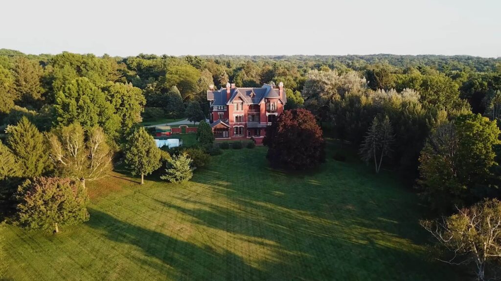 An aerial shot of the Brucemore Mansion estate. nonprofit estate