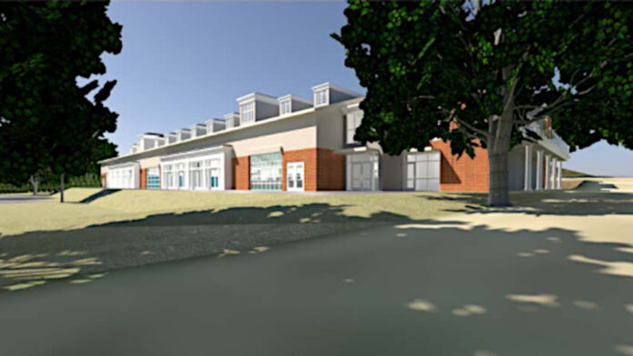 A rendering shows the proposed design of the Cedar Rapids Country Club expansion indoor tennis facility.