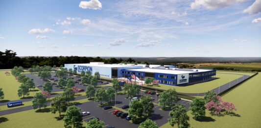 Rendering of commercial biomanufacturing facility in North Liberty