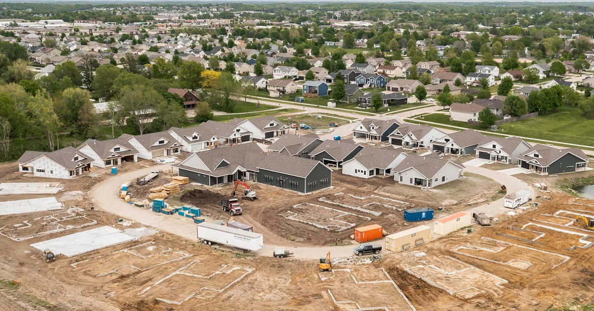 An aerial view of The Estates in North Liberty, a senior-living cooperative similar to The Borough, a proposed community part of the Monument Hills development.