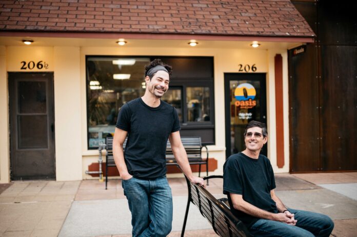 Co-founders Naftaly Stramer and Ofer Sivan outside Iowa City Oasis Falafel Restaurant. CREDIT OASIS