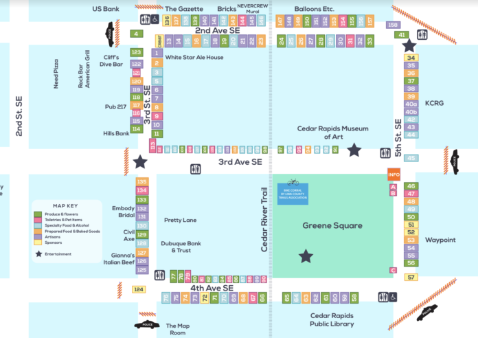 Cedar Rapids Downtown Farmers Market 2022 map