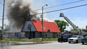 Cedar Rapids firefighters battle a blaze at the Wilson Avenue Dairy Queen