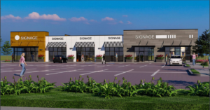 Rendering of the 8,794-square-foot restaurant and retail building. 