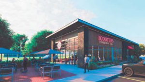 A rendering of a future Scooter's Coffee shop in Coralville