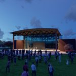 A rendering of a future Centennial Park Center Stage at night.