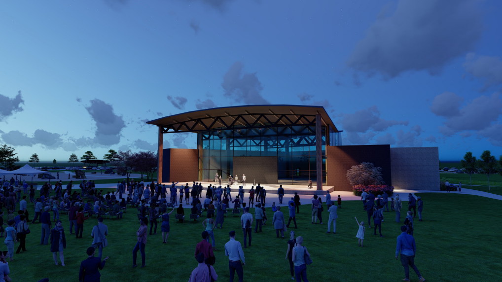 A rendering of a future Centennial Park Center Stage at night.