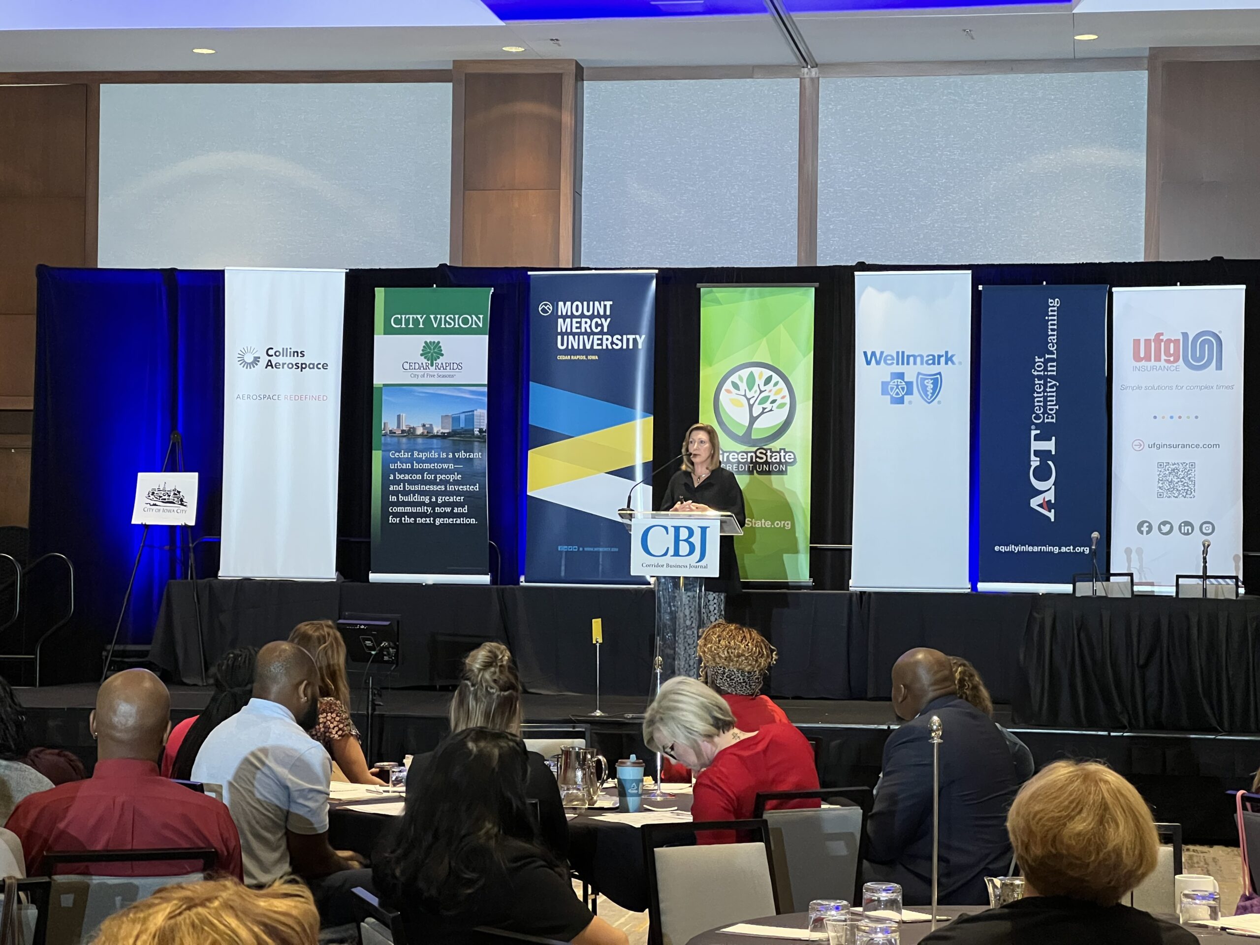 Laura Jackson, chief health officer at Wellmark Health Insurance, speaks to the crowd assembled at the CBJ Diversity Symposium