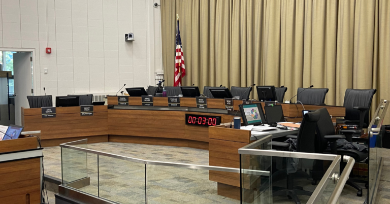 Council chambers at Emma J. Harvat Hall in Iowa City in Johnson County on Aug. 16, 2022.