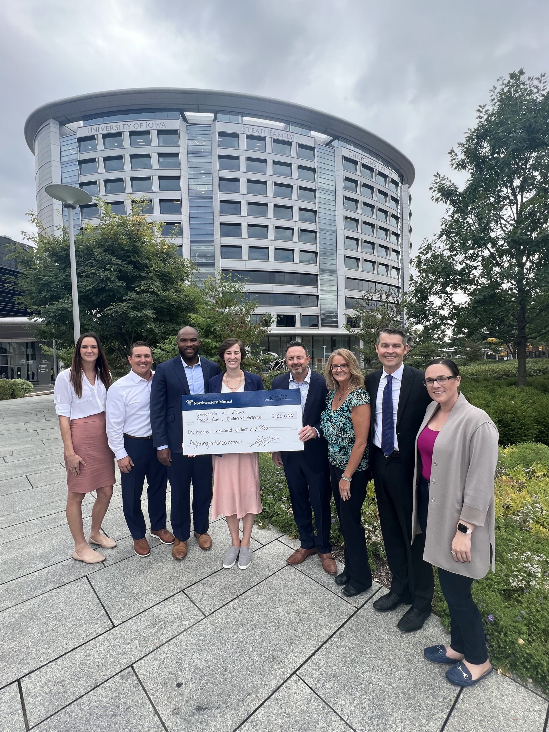 Team members from Northwestern Mutual Eastern Iowa that presented the check to the University of Iowa's Stead Family Children's Hospital.