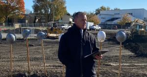 Chris Hoffman, mayor of North Liberty, speaks to the crowd.