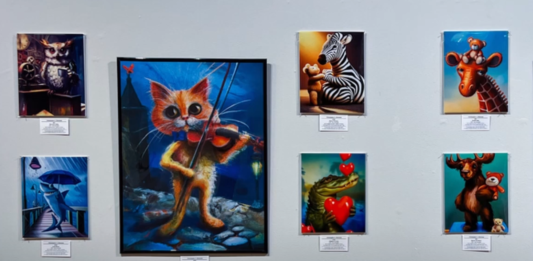 A collection of art found at Chris Sherman's art exhibition at C.S.P.S. Hall in Cedar Rapids., which features work assisted by artificial intelligence. CREDIT CHRISTOPHER SHERMAN YOUTUBE