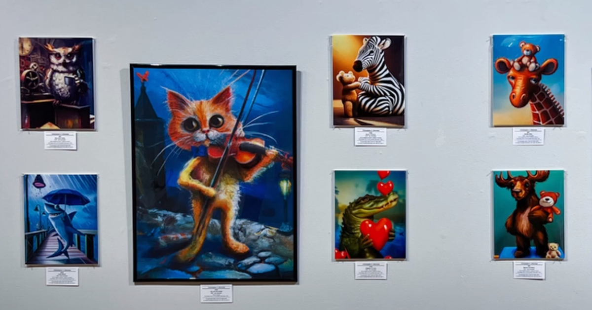 A collection of art found at Chris Sherman's art exhibition at C.S.P.S. Hall in Cedar Rapids., which features work assisted by artificial intelligence. CREDIT CHRISTOPHER SHERMAN YOUTUBE