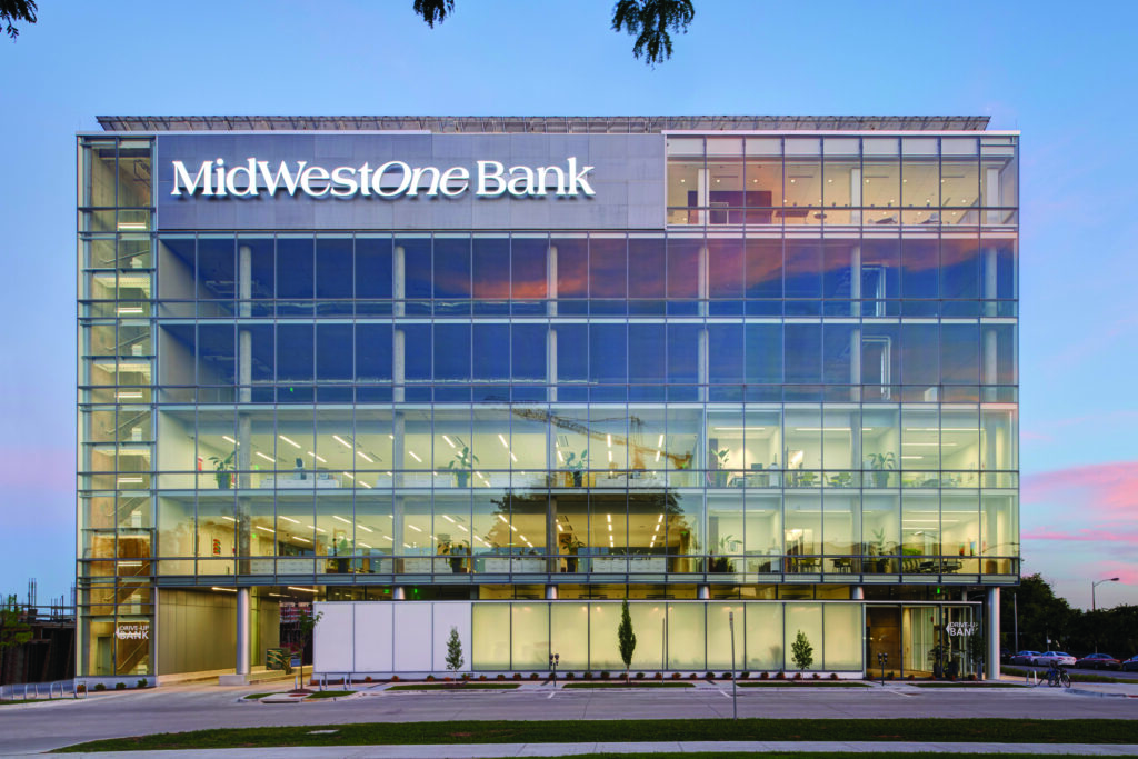 MidWestOne Bank headquarters in Iowa City in 2019. CREDIT INTEGRATED STUDIO