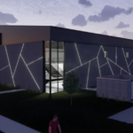 A preliminary night rendering of the Palestra on Solomon's Landing, a future sports recreation facility in North Liberty. CREDIT LEVI ARCHITECTURE