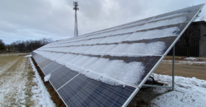 A 240 solar panel array alongside the North Liberty Streets Department. CREDIT NOAH TONG