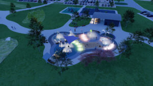 A rendering showing the Centennial Park splash pad and play yard. CREDIT CITY OF NORTH LIBERTY