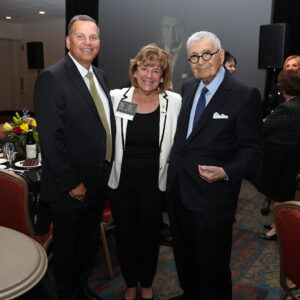 UI John Pappajohn Entrepreneurial Center Executive Director David Hensley, UI President Barbara J. Wilson, and John Pappajohn