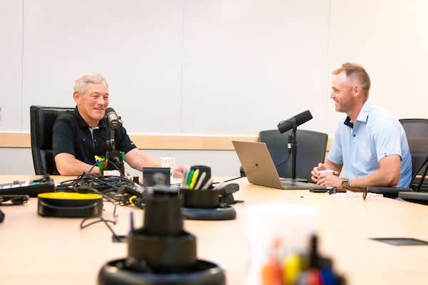 Coach Kirk Ferentz is interviewed by host Nate Kaeding on the most recent episode of the Real Success podcast. CREDIT UPLOAD MEDIA GROUP