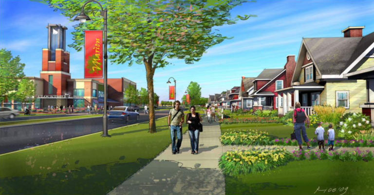 This image illustrates the potential aesthetic of proposed single-family housing in the Neighborhood at Indian Creek development. CREDIT RDG PLANNING & DESIGN
