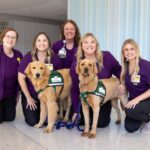 Nacho and Corrin, recent additions to the UI Stead Family Children's Hospital, pose with their handlers.