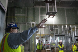 University of Iowa Contractor and Vice President at JE Dunn Construction Mike Trehey speaks during a construction tour of the University of Iowa Health Care North Liberty Hospital in North Liberty, Iowa on Wednesday, Sept. 27, 2023. 