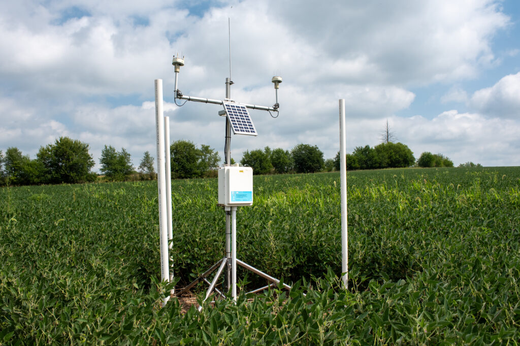 A hydrostation in Guthrie county. Congress’s Community Project Funding supports the installation of additional stream sensors and 30 new hydrostations along the Lower Cedar River and MaqAuoketa River watersheds. CREDIT UNIVERSITY OF IOWA
