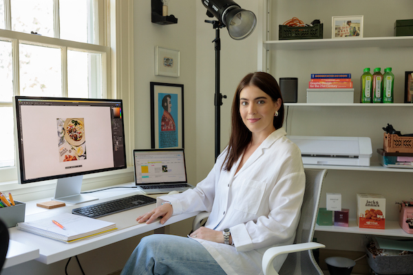 Alicia Terry, co-founder of Saturday Social, works in her home studio in Cedar Rapids. CREDIT ALICIA TERRY