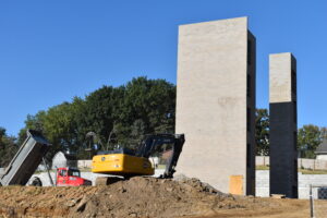 Construction site of Riverfront West housing, opening August 2025. 