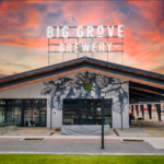 A view of the front entrance of the Big Grove Brewery’s Cedar Rapids taphouse at a recent sunset. CREDIT BIG GROVE