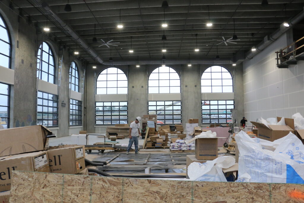 A view of the construction on the Pickle Palace's indoor courts from the building's second-floor balcony. CREDIT RICHARD PRATT