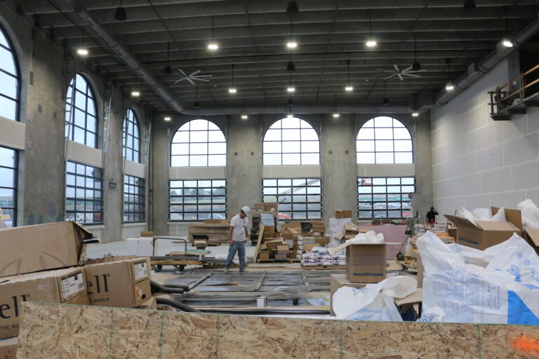 A view of the construction on the Pickle Palace's indoor courts from the building's second-floor balcony. CREDIT RICHARD PRATT
