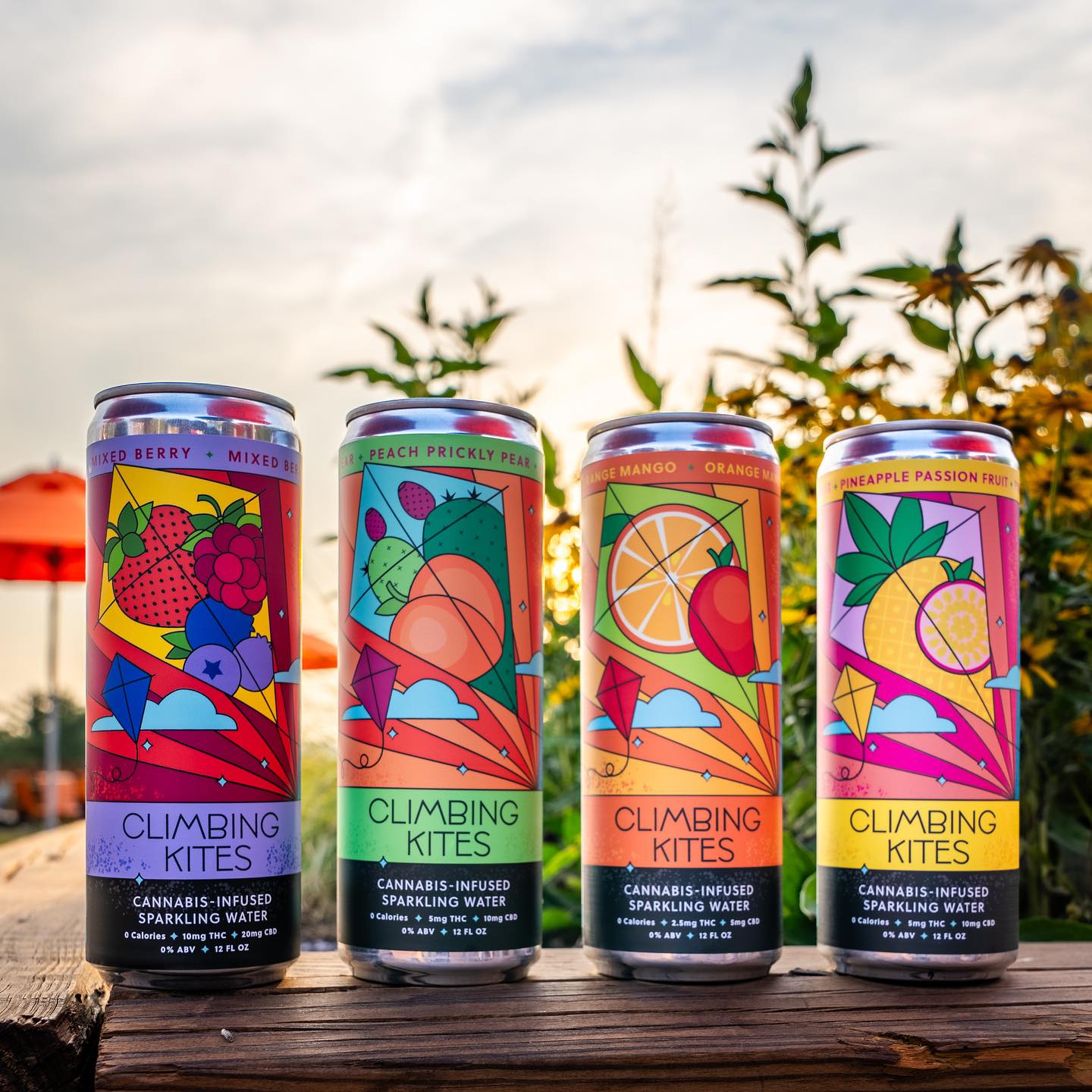 four cans of cannabis-infused beverages, Climbing Kites