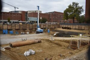 The construction site of the Health Sciences Academic Building, at northeast corner of Melrose and South Grand Avenues in Iowa City. 