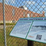 A sign marks the history of the Chandler Pump Co., in Cedar Rapids, Iowa. (photo/Cindy Hadish)
