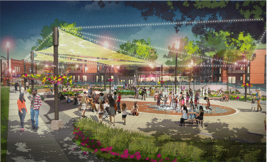 A rendering of Marion's Central Plaza in the summer.