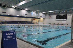 The 35-year-old indoor pool at the Coralville Recreation Center shares space with ICCSD swim teams and the general public. ICCSD would like to see the pools updated, with adequate bleacher seating for crowds and a sound system.