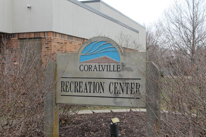The sign outside the Coralville Recreation Center, located at 1506 8th St.