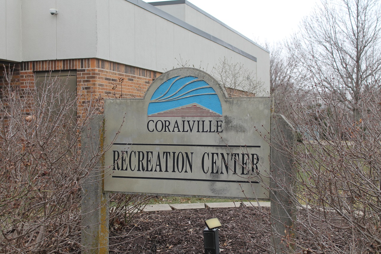 The sign outside the Coralville Recreation Center, located at 1506 8th St.