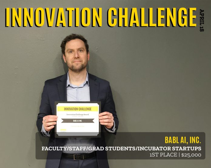 Shea Brown, owner of BABL AI and first-place winner at the Iowa JPEC Spring Innovation Awards.