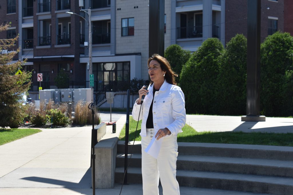 Mayor Tiffany O'Donnell speaks at the launch of NewBo City Market's Next Level Local capital campaign, Saturday, May 11. CREDIT ALEXANDRA OLSEN