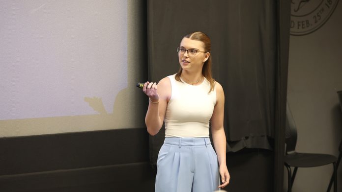 University of Iowa undergraduate and UI John Pappajohn Entrepreneurial Center (Iowa JPEC) Undergraduate Startup Incubator Spring Final Pitch Competition Lily Hintz.