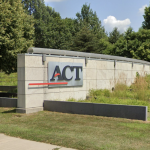 The entrance of ACT's campus, on the corner of ACT Place and Scott Boulevard, Iowa City.