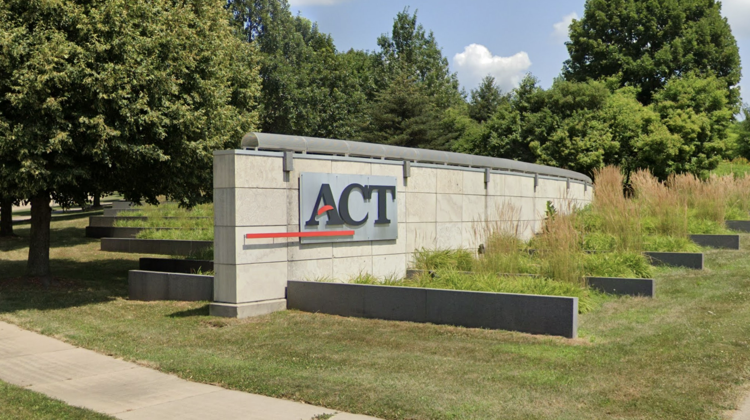 The entrance of ACT's campus, on the corner of ACT Place and Scott Boulevard, Iowa City.