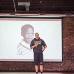 Andre Wright speaks at Entrefest 2024 at the Olympic Theater in Cedar Rapids on June 14, 2024.