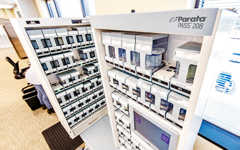 The Parata Pass 208 is one of two automated prescription packaging machines in the Eastern Iowa Health Center's new pharmacy. CREDIT PARATA