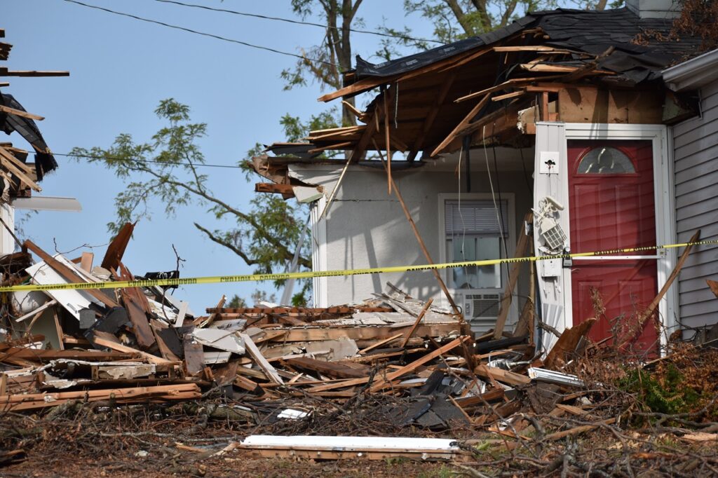A house destroyed by the derecho is pictured Sept. 14, 2020 on 27th Street NE in Cedar Rapids.