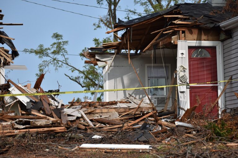 A house destroyed by the derecho is pictured Sept. 14, 2020 on 27th Street NE in Cedar Rapids.