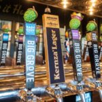 The Patagonia logo advertising Kernza Lager adorns a tap handle at Big Grove Brewery.