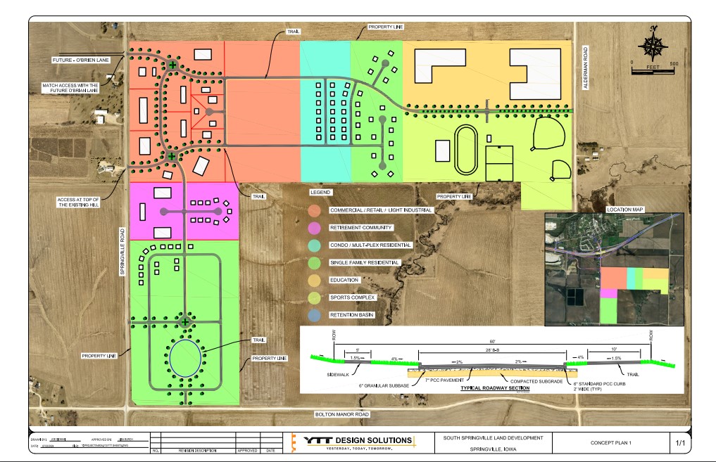 A map of the proposed 279-acre development in Springville, just south of U.S. Highway 151.